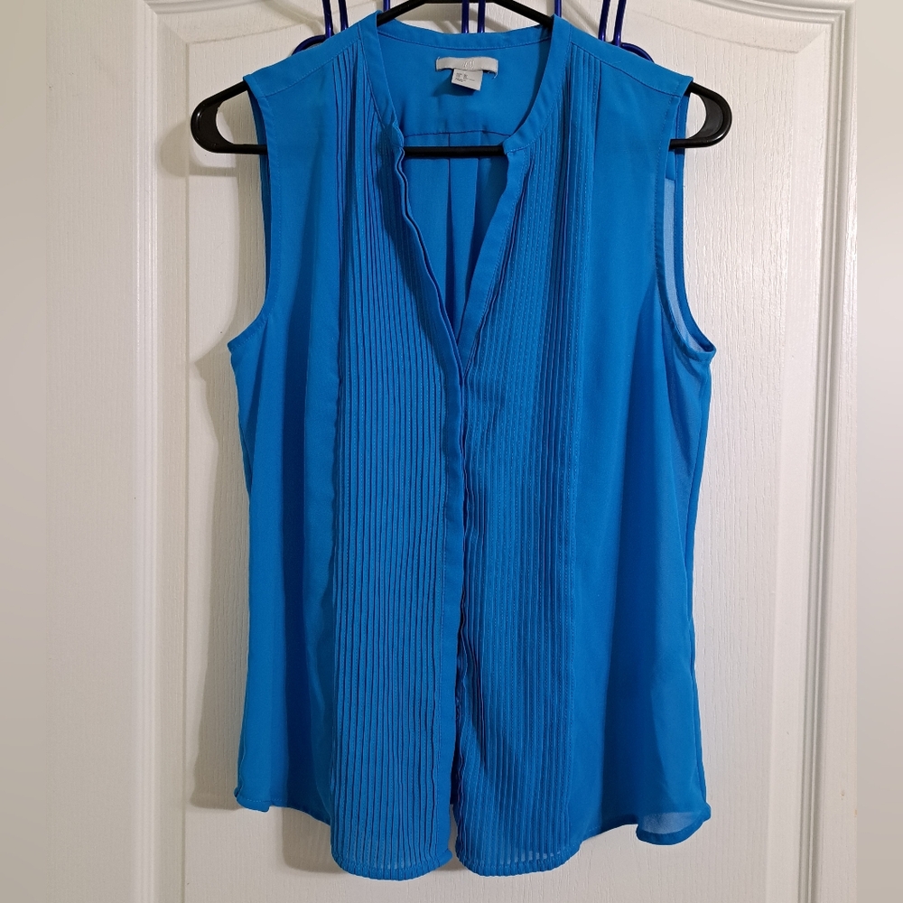 H&M Button-Up Sleeveless Blue Blouse Size 10